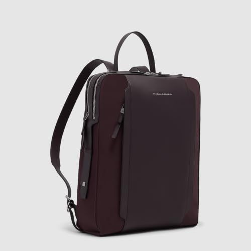 Piquadro - Leather and Fabric Backpack Laptop 15.6" - Women - Dark Burgundy