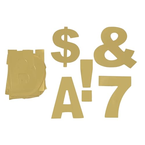 B2C 4" Gold Project Letters, Numbers & Characters Set - Foil Paper Cutouts with Adhesive Backing for Bulletin Boards, Posters, and Classroom Displays, 12 Pack