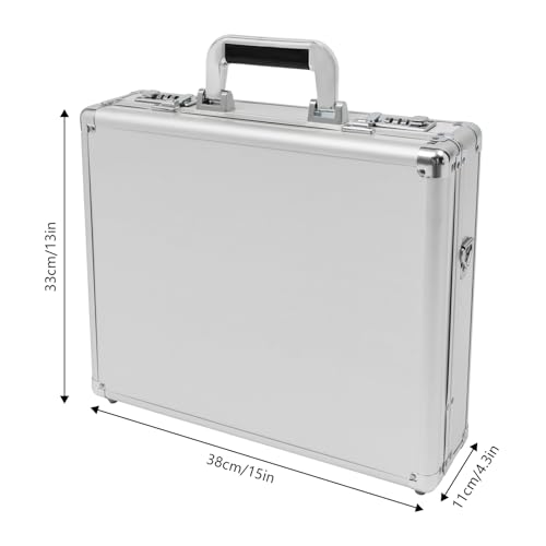 Locking Briefcase Attache Case Hard Security Briefcase with Dual Combination Locks File Organizer Storage Box 14.96 x4.33 x13 Inch W/Strap (Silver White)