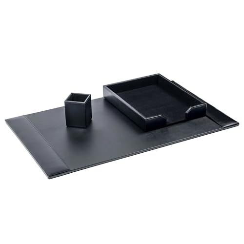 Dacasso Black Bonded Leather Luxury 3 Piece Desk Set - Blotter Pad & Desk Mat Organization Essentials - Executive Decor and Surface Protector