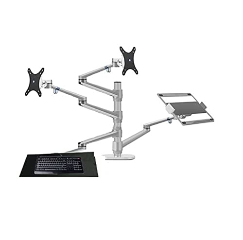 GAZOGJ OLL-50L All-in-one 4 Arms Aluminum 10"-17" Laptop + 10"-32" Monitor Desktop Stand and Keyboard Tablet Clamp Mount Full Motion,Oll-50l Silver
