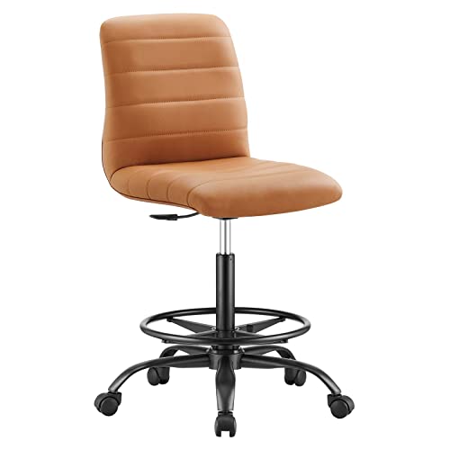 Modway Ripple Armless Vegan Leather Drafting Chair in Black Tan