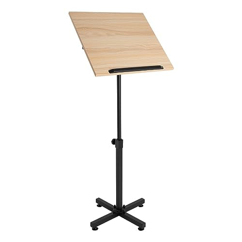 Lectern Podium Stand, Height Adjustable Laptop Table with 360° Adjustable Panel, Portable Standing Desk for Speech, Lecture, Church, Reading (Brown)