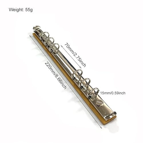 Ring Clips 5PCS A5 Metal Ring Binder Clips with Bamboo Back Panel 6 Detachable Buckle Loose-Leaf Binding Strip for Data Book Album Notebook(Bronze,Inner Diameter 15mm)