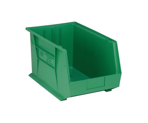 Aviditi BINP1811GAVI Plastic Stack/Hang Storage Bin Containers, 18" x 11" x 10", Green, Pack of 4, For Organizing Homes, Offices, Garages and Classrooms