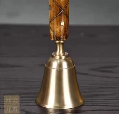 Hand Bell Extra Loud Solid Brass Call Bell， Hand Bell for Elderly, Last Order Wooden Ringing Bell for Santa, School, Dinner, Christmas Party, Adults,Luxury Home Decoration Ornaments(Yellow)