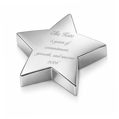 Custom Engraved Silver Star Paperweight – Personalized Office Desk Award & Recognition Gift | Free Engraving - Ships from USA