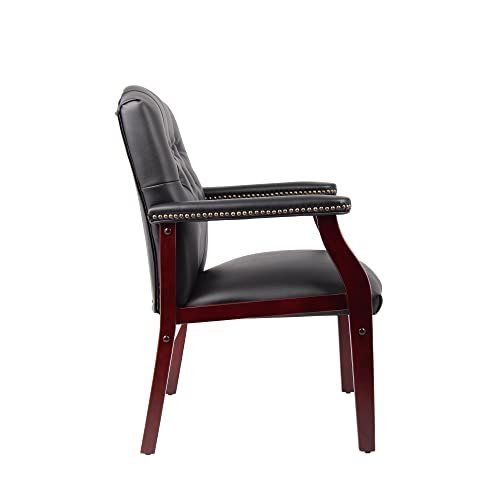 WDYLWFHW Leather Office Reception Guest Chairs, Ergonomic Office Executive Side Chair, Mid-Back Waiting Room Conference Office Guest Lobby Chairs with Padded Seat and Arms,No Wheels,1 PC(Black)