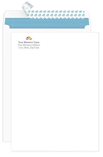 Aimoh 300 10 x 13 Custom Printed Self Seal Catalog Envelopes - 28lb - White, Security Tinted, Ultra Strong Quick-Seal, 10x13 inch (79100-300)
