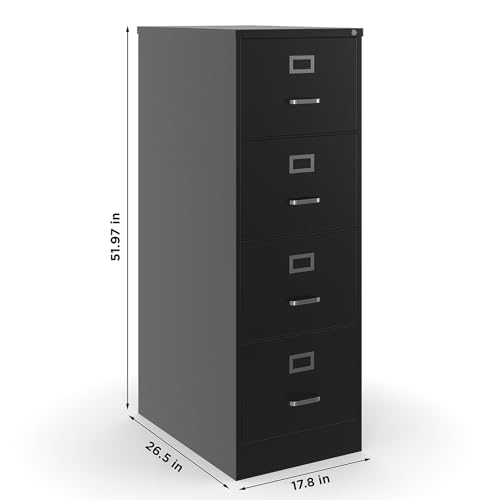 Staples 4-Drawer Vertical File Cabinet, Letter/Legal, Locking, Black, 26.5" D