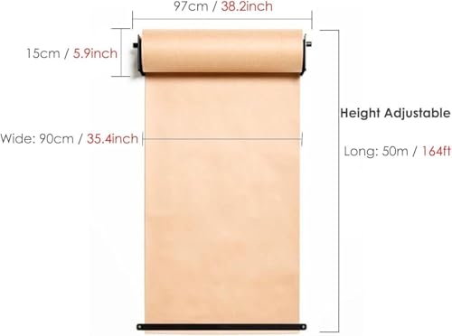 LNNW Kraft Paper Dispenser Kraft Wall Mount Paper Roll Dispenser & Cutter, Hanging Note Roll Display Stand for Kids Room/Meeting Room/School Decorative Message Boards for Wall(67cm/26.4in Wide)