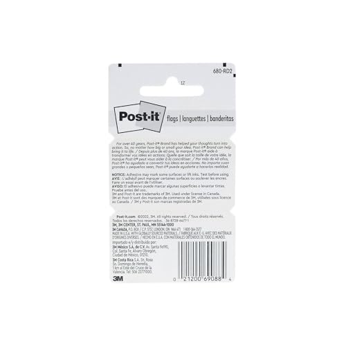 Post-it 680RD12 Marking Page Flags in Dispensers, Red, 50 Flags/Dispenser, 12 Dispensers/Pack