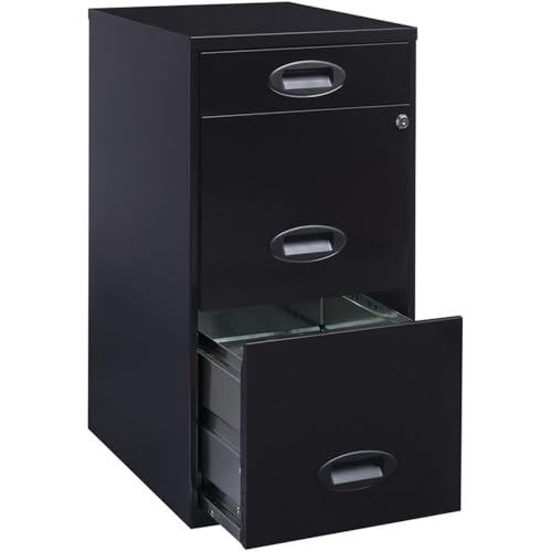 Home Square 3 Drawer Metal Vertical Filing Cabinet Set in Black (Set of 2)
