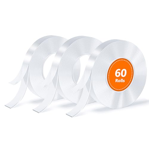 Double Sided Tape, Nano Tape, Transparent Adhesive Tape, Traceless Adhesive Tape, Removable, Washable, Reusable, Suitable for Carpets, Photo Walls, 3m Per Roll, 60 Rolls