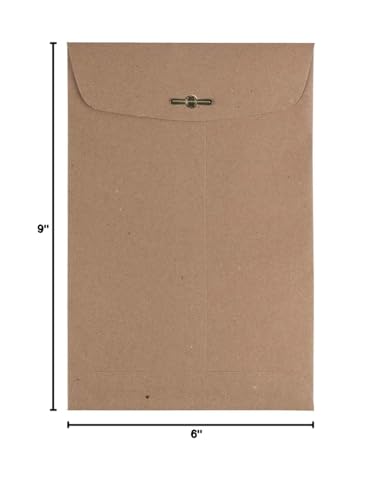 JAM PAPER 6 x 9 Premium Invitation Envelopes with Clasp Closure - Brown Kraft Paper Bag - Bulk 250/Box