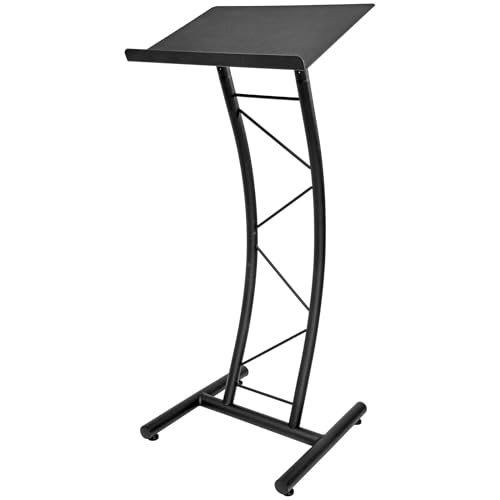 Kingdom KML8CB All Metal-Constructed Curved Lectern with “H” Style Base, Stand up Church Pulpit, Slanted Lectern, Conference Podium for Speakers, Speeches, Other Occasions, Powder Coat Finish Black