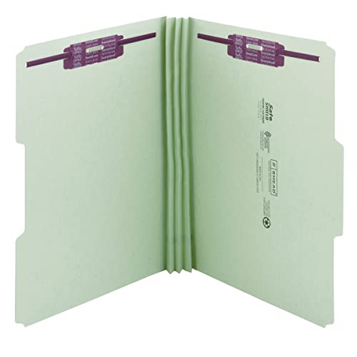 Smead Pressboard 2-Fastener File Folder with SafeSHIELD, 1/3-Cut Tab, 3" Expansion, Legal Size, Gray/Green, 25 Count, 19944