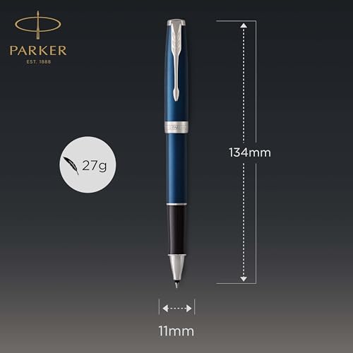 PARKER Sonnet Rollerball Pen, Blue Lacquer with Palladium Trim, Fine Point Black Ink (1931535) , Blue and Chrome
