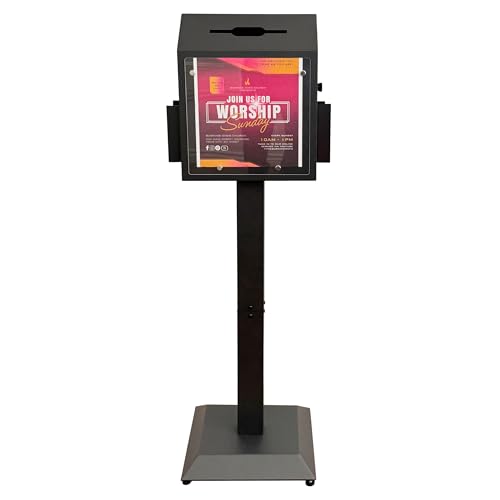 Powervize Floor Stand Offering Box, Lockable Donation & Ballot Box, Black