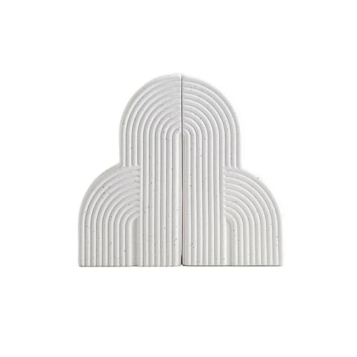 Book Organizer Bookend Statues Figurines Ceramic Craft Collectable Ornament for Office Tabletop Decor(White)