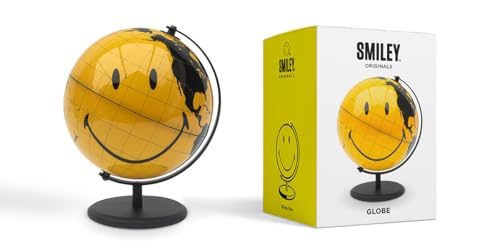 Suck UK Smiley Face World Globe | Office Accessories | Smiley Face Desk Decor & Office Desk Accessories | Office Desk Decor & Bookshelf Decor | For Children & Kids | Yellow