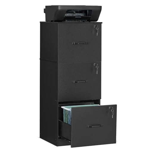 VASAGLE 3 Drawer File Cabinet with Locks, for A4, Letter Sized Documents