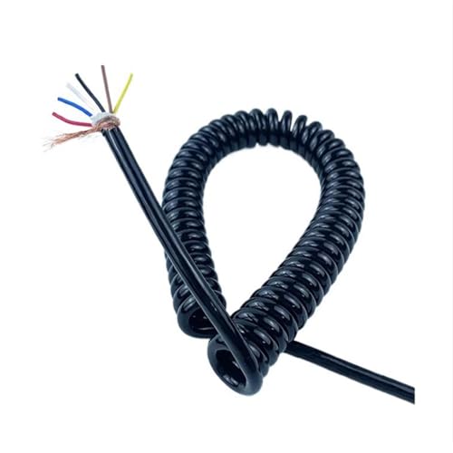 Coiled Mains Flex Curly Spring Cord 6 Cores Tensile Shielded Spiral Wire