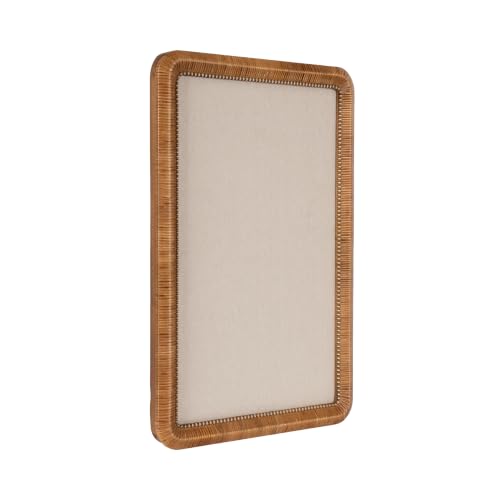 Kate and Laurel Rahfy Modern Beaded Rattan Framed Wall Pinboard, 20 x 30, Dark Natural Wood, Boho Rounded Rectangle Bulletin Board for Use as Dorm Room Decor or Vision Board