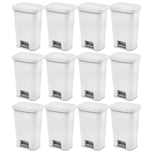 Sterilite Rectangular Step On Kitchen Wastebasket, 11.9 Gal, White, 12-Pack