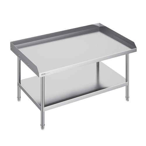 VEVOR Stainless Steel Work Table, 30 x 48 x 26 Inch Commercial Food Prep Worktable, 3-Sided Backsplash Heavy Duty Prep Worktable, Metal Work Table with Adjustable Height for Restaurant Home Hotel