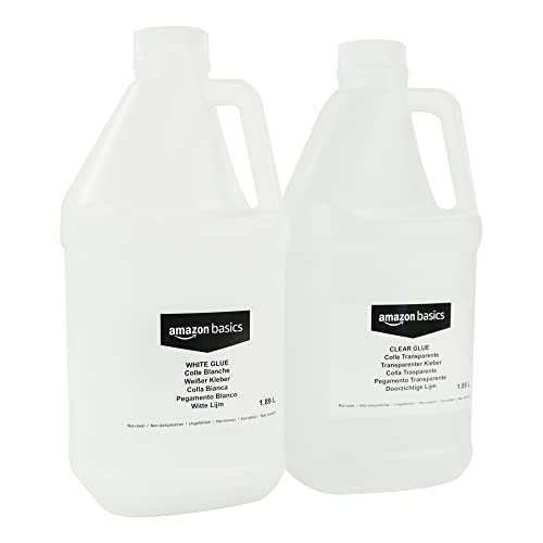 Amazon Basics 1/2 Gallon Clear & White Craft Glue Combo for Making Slime, Washable Home and School Art Crafts, Transparent/White, 64 fl oz