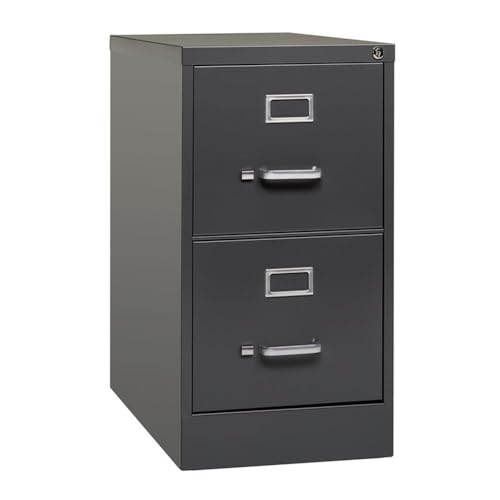 Pemberly Row 26.5" Metal Vertical Filing Cabinet, 2 Drawers, Charcoal Powder Coat Finish, Commercial Grade Office Storage, Full Extension Ball-Bearing Slides, Lockable Design, Greenguard Gold