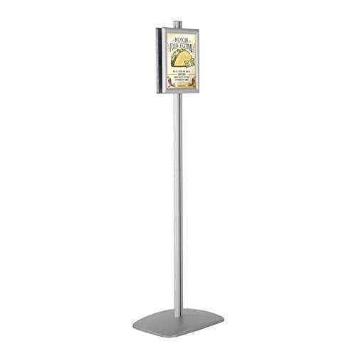 M&T Displays Free Standing Aluminum Display Stand Single Sided Document Brochure Sign Holder Front Loading Portrait Landscape Snap Frame 2x(8.5x11) inch Silver