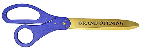 30 Inch Long Gold Color Steel Blades & Engraved - Grand Opening Ribbon Cutting Scissors (Blue Handles)