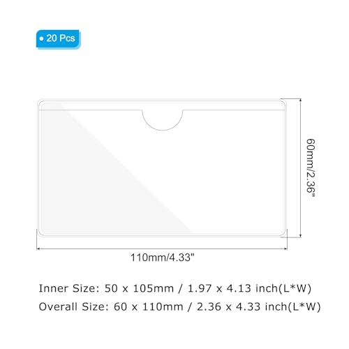 Self-Adhesive Label Holder Pockets 20Pcs Clear PVC Card Sleeves Top Open Index Card Holders