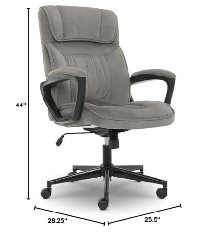 Scranton & Co Velvet Modern Swivel Executive Office Desk Chair, Height Adjustable Upholstered Rolling Chair for Meeting Room, Comfortable Computer Chair for Home Office and Study Room, Grey/Black