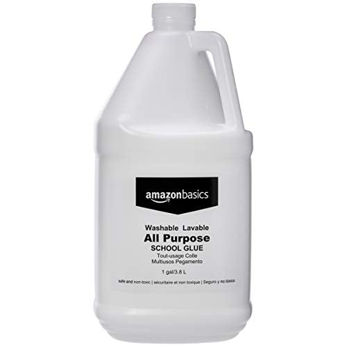 Amazon Basics All Purpose Washable School Classroom Liquid Glue, Great for Making Slime, No-Run Formula, 1 Gallon Bottle, 2-Pack, White