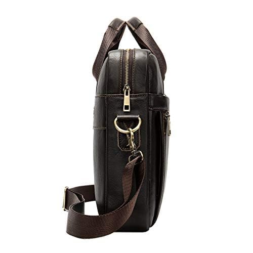 Hebetag Leather Business Briefcase Messenger Bag Handbag for Men Travel Work Office 14 Inch Computer Crossbody Shoulder Pack Pouch
