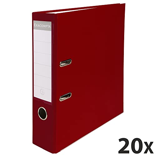 Exacompta - Ref 918418B - Box of 20 A4 Lever Arch Files - 75mm Spine - 80mm Mechanical - External Dimensions: 31.8 x 28.5 x 8 cm - A4 File Format - Colour: Bordeaux
