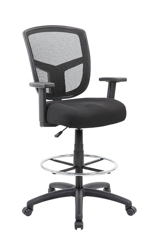 Scranton & Co Mesh Adjustable Height Drafting Stool, Black Finish, 46-49 in H x 27 in W x 27 in D, 4 in Foam Seat Cushion, Chrome Footring, Hooded Casters, Commercial Grade Office Chair