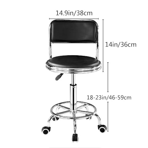 Heavy Duty Height Adjustable Rolling Stool 360° Rotating Drafting Chair with Backrest and Footrest Multi-Purpose Office Desk Rolling Swivel Salon for Barber Shop Nail Salon Office (Red) (Black )
