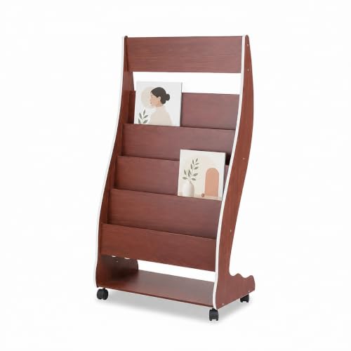 Quvex 4-Tier Magazine Rack with Wheels, 43.7" Tall Curved Display Stand