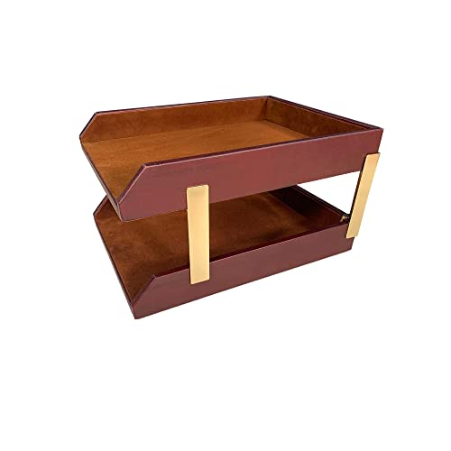 Dacasso Mocha Leather Double Letter Tray (A3020)