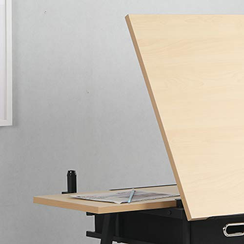 Acosure Drawing Desk with 2 Drawers and Stool,Bottom of The Drafting Table Legs W/Adjustable Angles,Tabletop can be Tilted,for Home,Office,School,White Oak
