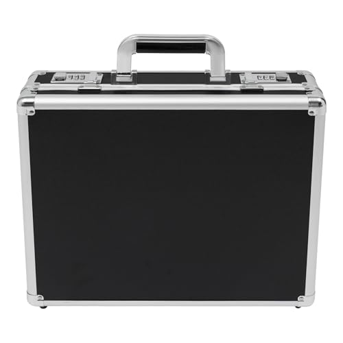 Aluminum Locking Briefcase, Portable Lock Box w/Strap Aluminum Case(Black)