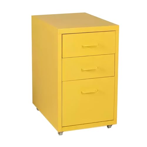 DEHEMUKA 3 Drawer Iron File Cabinet, Rolling Under Desk Cabinet, Mobile Under Desk File Cabinets for Home Office(Yellow)
