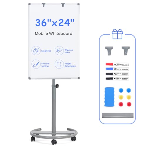 MAKELLO Rolling Whiteboard 36x24 in, Flip Chart Stand, Whiteboard on Wheels