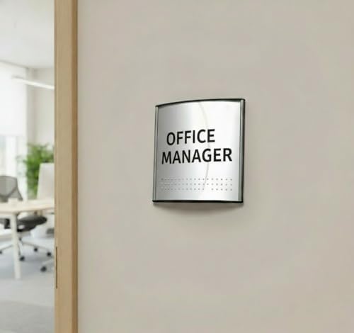 SET OF 6, OFFICE SIGN FRAME HOLDER FOR WALL OR DOOR MOUNT NAME PLATE DISPLAY CURVATURE PLAQUE SILVER ALUMINUM 6.00" W x 6.0" H