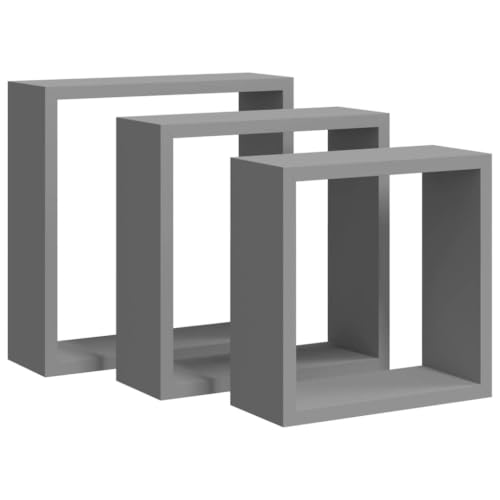HYYCPD Wall Cube Shelves 3 pcs Gray MDF Storage Organizer