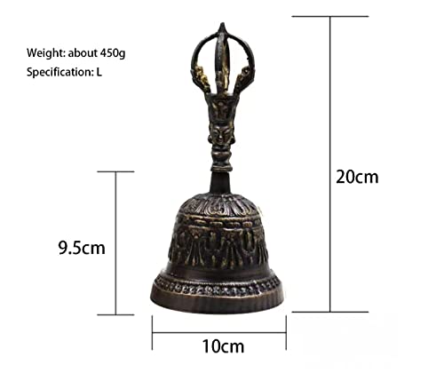 ALZBNDEOH Hand Bell Extra Loud Solid Brass Call Bell， Luxury Table Decoration Dinner Bell, Corporate Rewards Vintage Engraving Pattern Handheld Bell(Bronze,Large)
